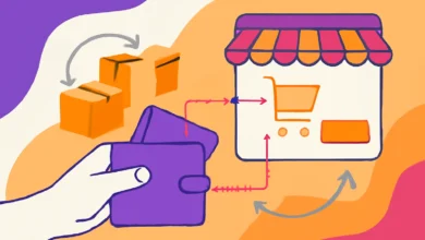 nubank revoluciona compras amazon — ilustração de pagamento digital com mão segurando carteira e tela de compras.