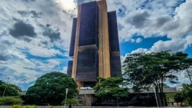 Gabriel Galípolo, presidente do Banco Central, em frente ao prédio do BC durante coletiva