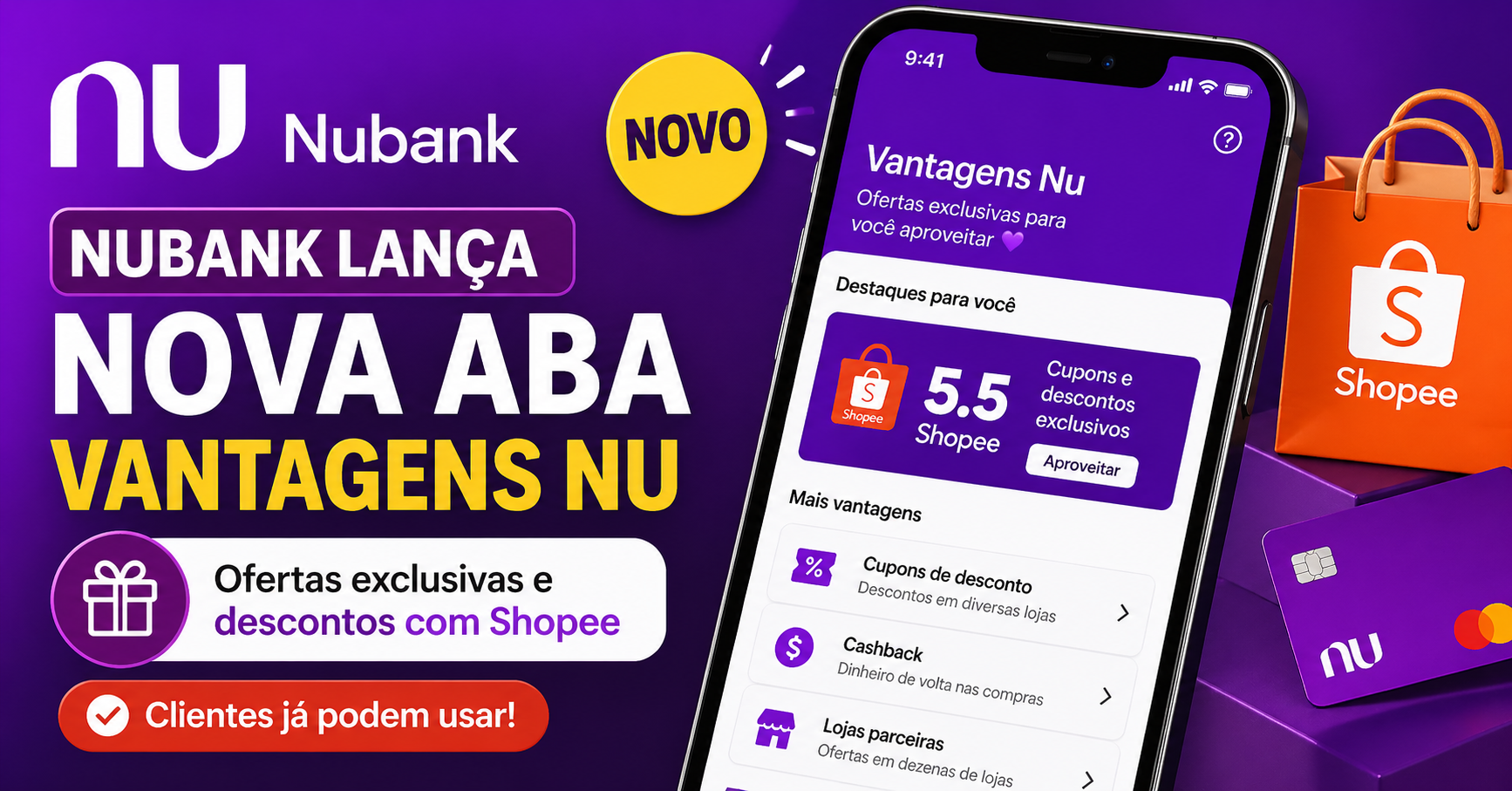 Nubank SURPREENDE e lança “Vantagens Nu” com descontos na Shopee